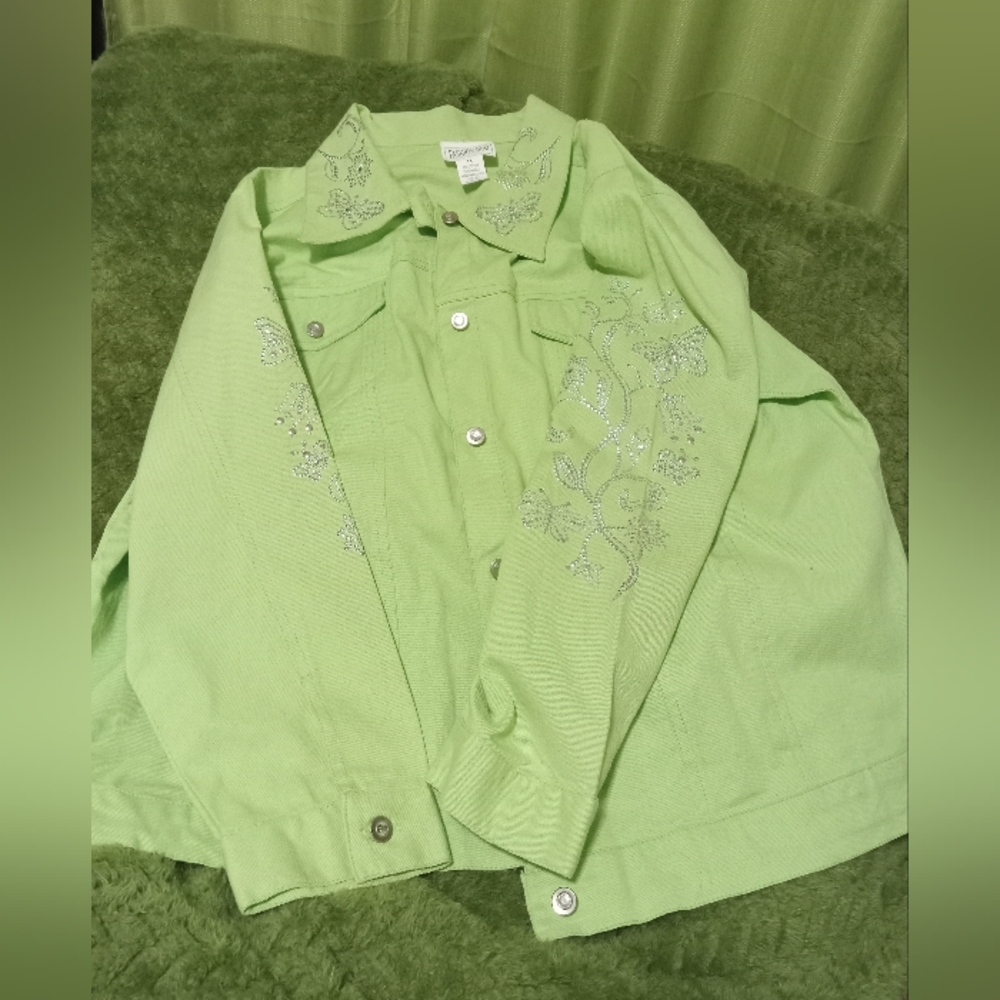 Lime Green jacket with butterflies